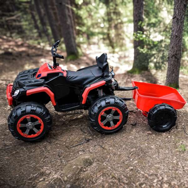 Ride-on electric ATV for children with trailer, Off-road 70W 12V, with leather seat, red - Image 4