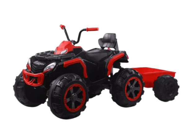 Ride-on electric ATV for children with trailer, Off-road 70W 12V, with leather seat, red
