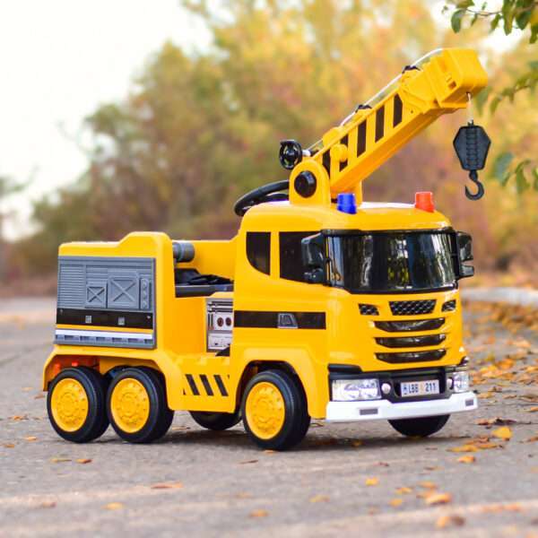 Electric ride-on truck with crane for children, 140W, 12V-10Ah, yellow - Image 4