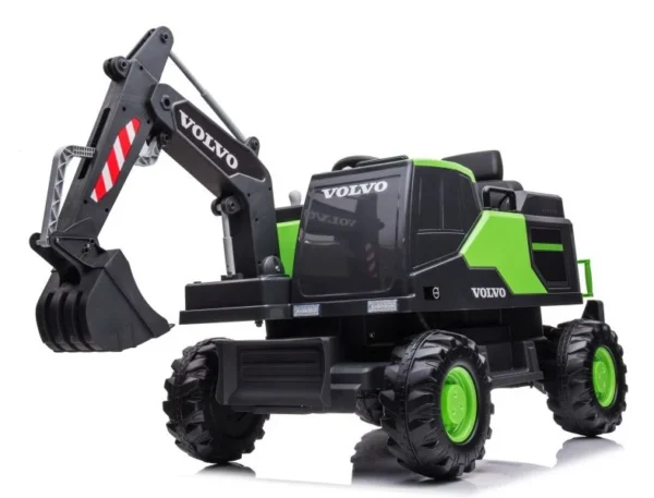 Electric ride on excavator for children Volvo 90W 12V, electric charger, upholstered seat, green