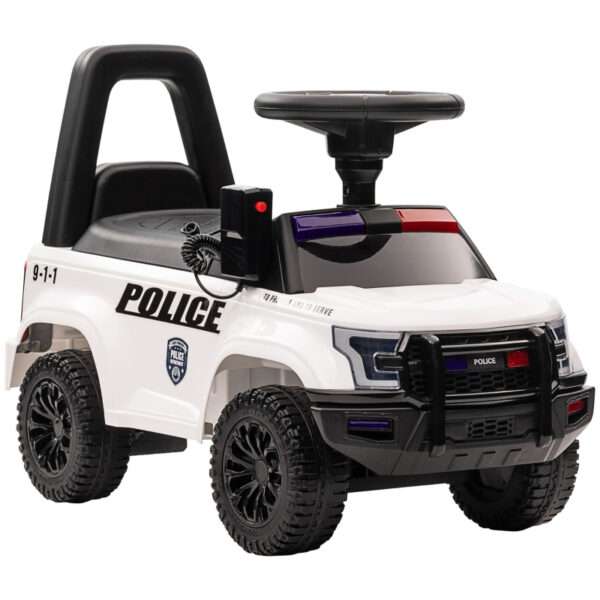 Children s ride on police car, 30W 6V, with megaphone and music player,white