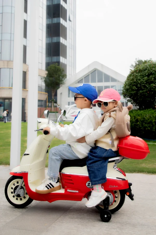 Ride-on electric scooter for children, Retro model, for 2 children,  70W, 12V, premium, bluetooth, albastru - Image 2