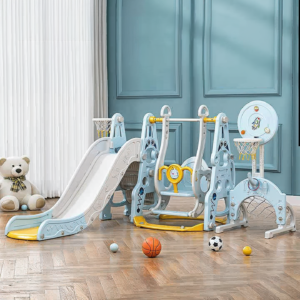 Kids 5-in-1 Playset Kinderplay Astronaut ,   Slide, Swing, Basketball Hoop, Soccer Goal, Included Balls, Blue