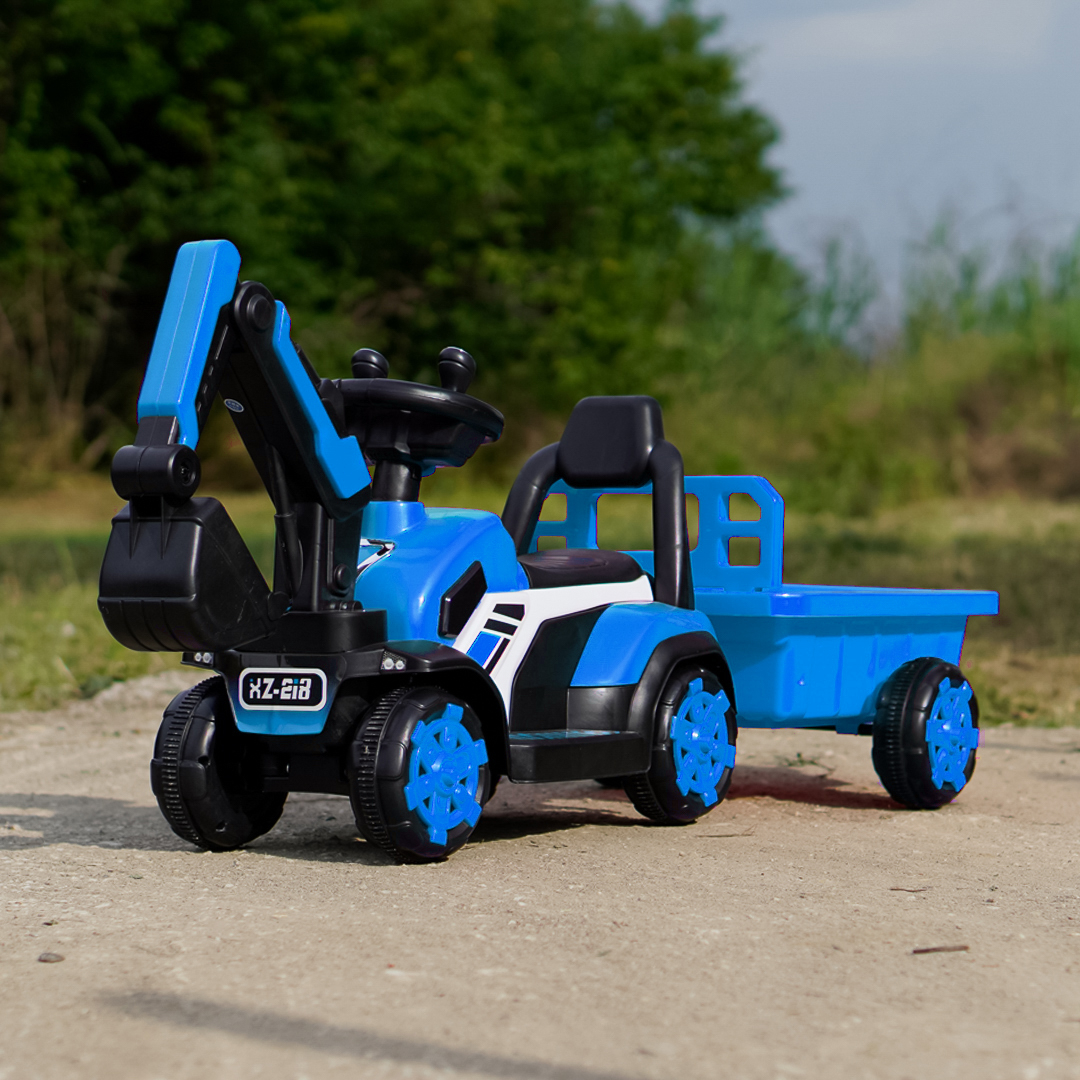 Kids Ride-On Mini Excavator BJXZ219B, 35W 6V, Electric Charger, Trailer, blue - Image 2