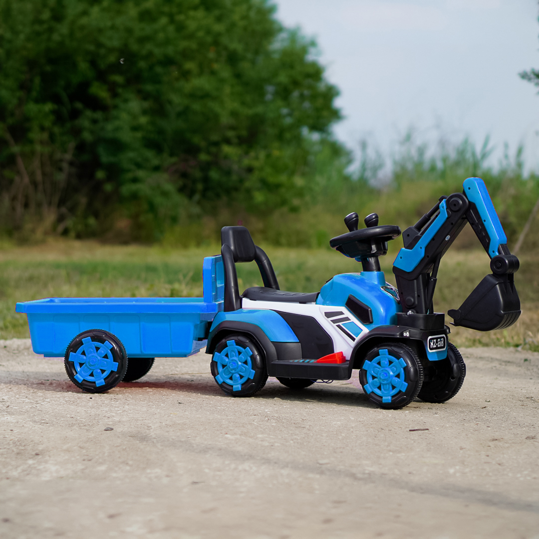 Kids Ride-On Mini Excavator BJXZ219B, 35W 6V, Electric Charger, Trailer, blue - Image 4