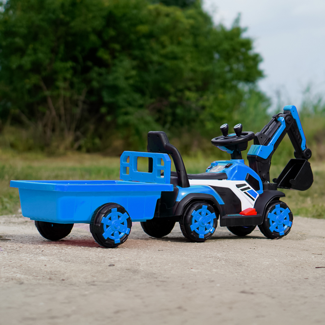 Kids Ride-On Mini Excavator BJXZ219B, 35W 6V, Electric Charger, Trailer, blue - Image 3