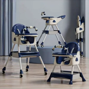 Children,  s High Chair  Play Chair, Suitable for Ages 6,  36 Months, Adjustable Height, Removable Tray, Safety Harness, blue