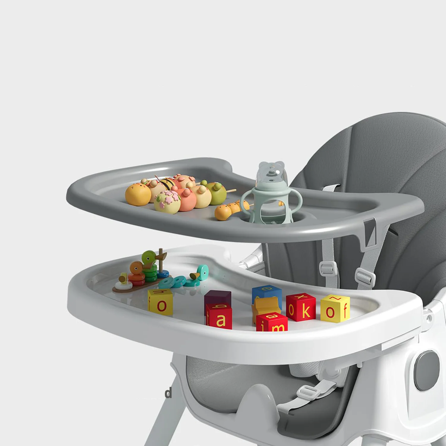 Children, s High Chair Play Chair, Suitable for Ages 6, 36 Months, Adjustable Height, Removable Tray, Safety Harness, gray - Image 5