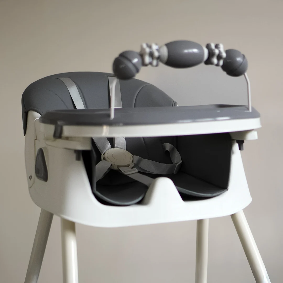 Children, s High Chair Play Chair, Suitable for Ages 6, 36 Months, Adjustable Height, Removable Tray, Safety Harness, gray - Image 2