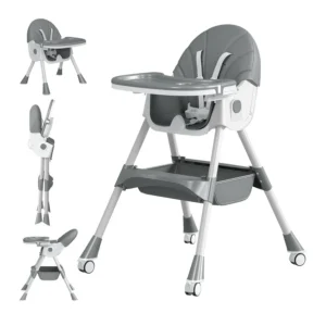 Children,  s High Chair  Play Chair, Suitable for Ages 6,  36 Months, Adjustable Height, Removable Tray, Safety Harness, gray