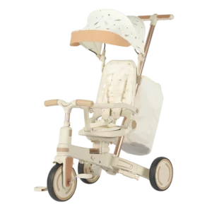 4-in-1 Multifunctional Tricycle for Toddlers, Ages 1,  3, Foldable  Adjustable, Soft Wheels, Safety Belt, Detachable Push Handle, White