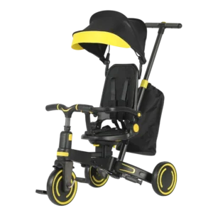 4-in-1 Multifunctional Tricycle for Toddlers, Ages 1,  3, Foldable  Adjustable, Soft Wheels, Safety Belt, Detachable Push Handle, yellow