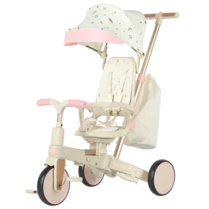 4-in-1 Multifunctional Tricycle for Toddlers, Ages 1,  3, Foldable  Adjustable, Soft Wheels, Safety Belt, Detachable Push Handle, pink